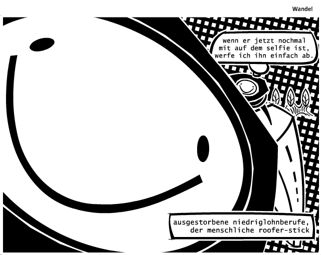 aussgestorbene Niedriglohnberufe: der menschliche Roofer-Stick. Bob Schroeder, Cartoon.