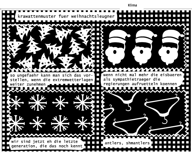 Krawattenmuster für Weihnachtsleugner. Bob Schroeder, Cartoon.